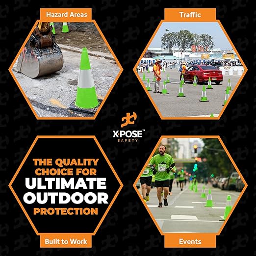 Xpose Safety 18" Lime Traffic Cones 6" Reflective Collar - Bulk Full Pallet 928 Pack - Premium PVC Safety Cone for Parking, Caution, Construction, Road Crews, Emergency Vehicle - DOT Approved