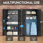 Greenvelly Metal Storage Cabinet with Lock, 72” Black Garage Storage Cabinet with Doors and Shelves, Tall Lockable File &Tool Cabinet for Home Office, Metal Classroom Cabinet Basement