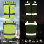 TCCFCCT Mesh Hi Vis Vest 5 Pockets High Visibility Reflective Safety Vest for Men Women, Neon Construction Vest with Horizontal Strip for Walkie-talkie and ID Card, Meets ANSI/ISEA Standards, Yellow,