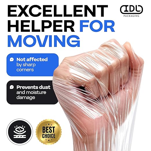 IDL Packaging 3"x 1000' Stretch Wrap Mini Roll of 80 Gauge (2 Rolls) with Plastic Handle - Extra Sticky Clear Plastic Wrap Film - Great for Moving and Office Needs - Self-Adhesive Wrap Packaging