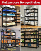 PrimeZone 36" x 16" x 72" Heavy Duty Storage Shelves - 5 Tier Adjustable Garage Storage Shelving, Metal Storage Utility Rack Shelf Unit for Warehouse Pantry Closet Kitchen, Black, 4 Pack