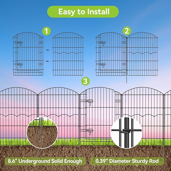 Decorative Garden Fence 6 Panels 14.8ft(L)×38in(H) No Dig Animal Barrier Fencing with 5 Panels + 1 Gate, Metal Garden Fences Rustproof Wire Border Temporary Dog Fence Outdoor for Patio Yard Lawn