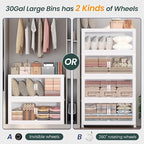 600QT Extra Large Stackable Storage Bins with Lid, 150Gal Collapsible Closet Organizer Box with Wheels, Folding Plastic Storage Cabinet with Doors for Home Kitchen Office Dorm, 5Pack White