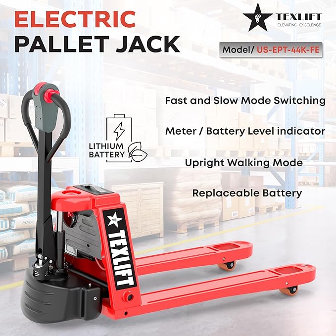 Full Electric Power Pallet Jack – Standard Duty Pallet Truck 4400 Lb Capacity, 48” L x 27” W Fork Size, Plug-in 48V/15A Lithium Battery – Max Lift Height 7.8 Inch - 2 Pack