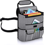 Car Front Seat Organizer| Efficient Car Organizers and Storage | Laptop,Tablet Pockets, Adjustable Straps,Kid-Friendly, Multi-Pocket, Cup Holders, Sturdy and Durable, Grey