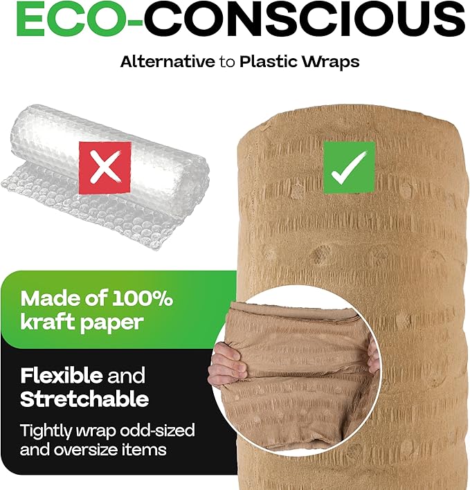 IDL Packaging 12" x 50' EcoMax™ Kraft Paper Cellulose Wadding (1 Roll) - Cushioning Wrapping and Box Void Filling - Soft and Gentle Packing for Shipping, Moving, and Storing Fragile Items