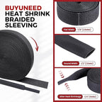Braided Sleeving 2:1 Shrinkable Fabric Heat Shrink Tubing- Abrasion Protection Flexibility Wiring Harness Cable Sheath (1/2" ID, 16ft)