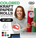 Assorted Colors Construction Paper with Cutter, Set of 6 Rolls 36" x 1200" (100 ft) - USA-Made Natural Multi-Color Paper for Gift Wrapping, Kids' Arts & Crafts, School & DIY Projects by IDL Packaging