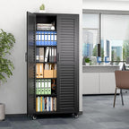Aobabo 71H''*32''W*16''D Metal Garage Storage Cabinet with Wheels,5 Adjustable Shelves Steel Storage Cabinets for Home,Warehouse,Garage,Assembly Required,Black