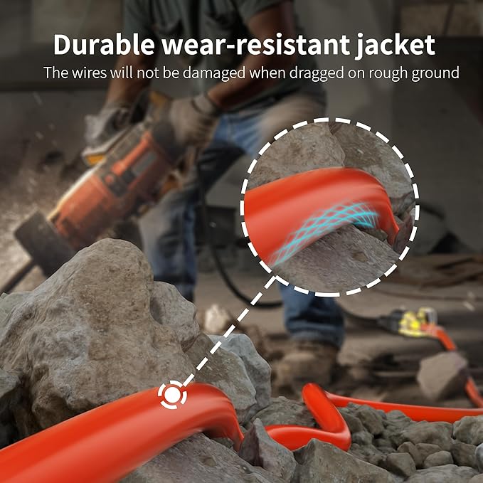 HUANCHAIN 12/3 Gauge Heavy Duty Outdoor Extension Cord 100 ft Waterproof with Lighted end, Flexible Cold-Resistant 3 Prong Electric Cord Outside, 15Amp 1875W 12AWG SJTW, Orange, ETL