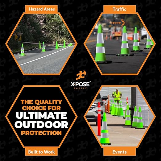 Xpose Safety 36" Lime Traffic Cones 6" & 4" Reflective Collar - Bulk Full Pallet 252 Pack - Premium PVC Safety Cone for Parking, Caution, Construction, Road Crews, Emergency Vehicle - DOT Approved