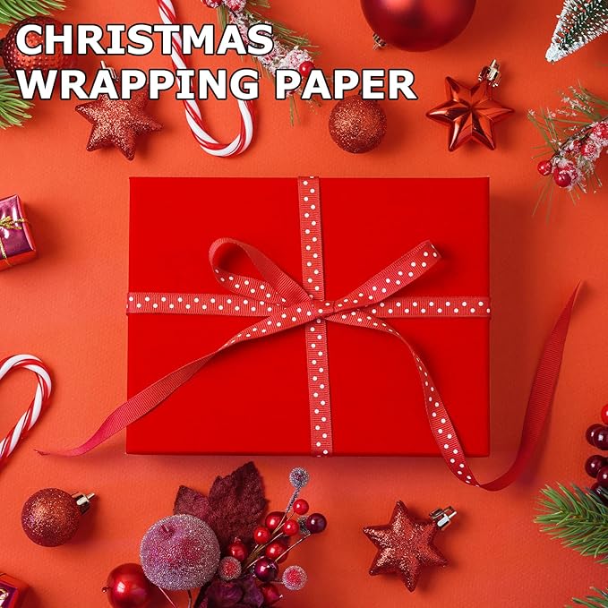 Vanhench 17.8"x1500" (125') Red Wrapping Paper, Wrapping Kraft Paper for Christmas/Mothers Day/Floral Bouquet/Gifts Wrapping/Poster/Bulletin Board/Construction