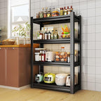 63''Storage Shelves, 4-Tier Garage Metal Shelving Unit, Adjustable, Double-Layer Column with Reinforced Ribs, Heavy-Duty, Capable of Bearing 2400 lbs Suitable for Garage, Warehouse, Kitchen Storage