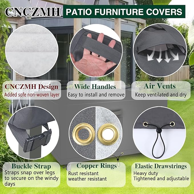 Square Heavy Duty Patio Table Covers Waterproof, 600D Outdoor Dining Table and Chair Set Covers, Outdoor Furniture Cover Waterproof for Sectional Sofa Couch 42''L x 42''W x 28''H, Grey