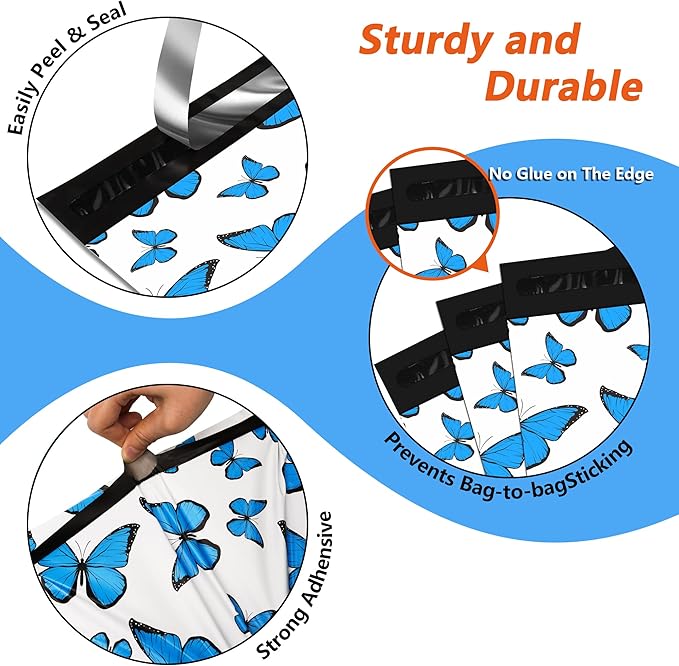 Cute Poly Mailers 14.5x19 Inch 50 Pcs - Butterfly Printed Shipping Bags for Clothing - Waterproof and Tear Resistant Mailing Envelopes - Self-Sealing Packaging Bags for Small Business