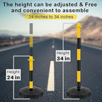 Konohan 18 Sets 34 Inch Parking Cone Delineators Post Traffic Cone Plastic Stanchion Set Stands Parking Barrier with Base 6.6 ft Chain S Hooks Reflective Collar (Yellow,Black)
