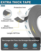 Tesa Double Sided Tape Heavy Duty 0.4in x 10ft 6311, Adhesive Mounting Tape Waterproof, Strong Foam Tape for Walls, Extreme Temp Resistant No Residue Removal Two Sided Tape for Auto, Home, Office