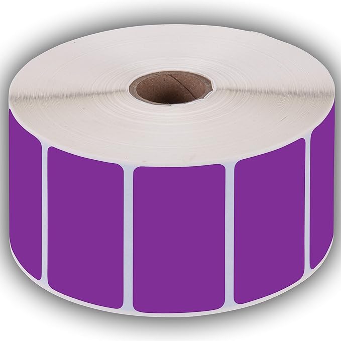 2.25" X 1.25" Direct Thermal Perforated Stickers Labels for Barcodes, Address, Consignment - Compatible with Zebra, Rollo, Godex and More (Purple, 6 Rolls)