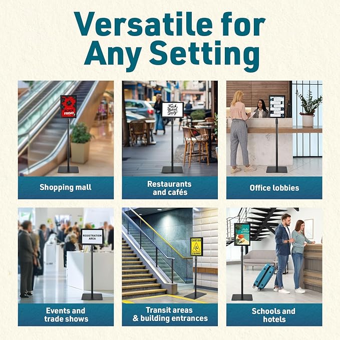 1 PACK Double-Sided Adjustable Heavy Duty Pedestal Sign Holder Stand for Display - Indoor/Outdoor Floor Sign Stand with Base 8.5x11 inches (Horizontal and Vertical Orientation) - includes dry erase marker