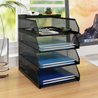 Natwind 4-Tier Desk Organizer,Stackable Paper Tray, Desk Accessories,Metal Mesh Desktop Organizer, Paper Sorter, Letter Trays,File Document Storage Rack for for Home, Office, School (Black)