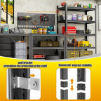 63''Storage Shelves, 4-Tier Garage Metal Shelving Unit, Adjustable, Double-Layer Column with Reinforced Ribs, Heavy-Duty, Capable of Bearing 2400 lbs Suitable for Garage, Warehouse, Kitchen Storage