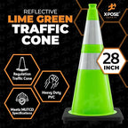 28” Lime Green Traffic Cone - Dual 6" & 4" Reflective Collar – 4 Pack - Multipurpose Premium PVC Safety Cone for Parking, Caution, Construction, Road Crews, Emergency Vehicle - Xpose Safety