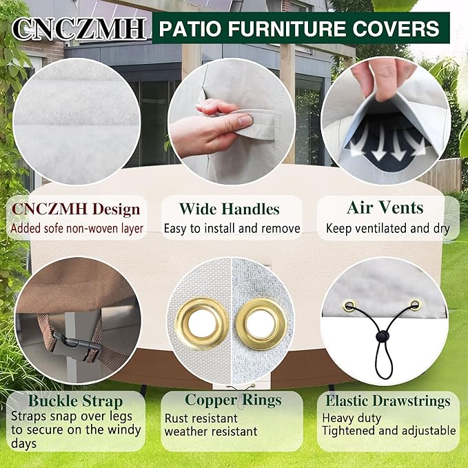 Heavy Duty Patio Furniture Covers Waterproof, 600D Round Outdoor Furniture Cover Waterproof for Sectional Sofa Couch, Outdoor Dining Table and Chair Set Covers 76"DIA x 28"H, Beige Brown