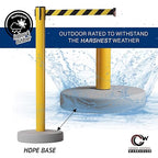 Crowd Control Warehouse - CCW Set of 2 Retractable Belt Barrier Stanchion, Water Fillable Base MSH630-11 Foot Belt, Black/Yellow Belt with Yellow PVC Plastic Post