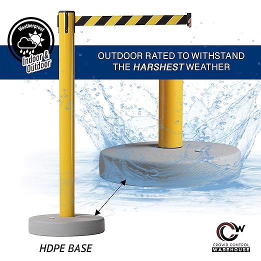Crowd Control Warehouse CCW Set of 2 Retractable Belt Barrier Stanchion, Water Fillable Base MSH630 (11 Foot Belt, Yellow"Authorized Access ONLY" Black Letters with Black PVC Plastic Post)