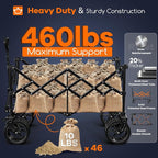 220L Collapsible Wagon Cart Foldable, 460lbs Load Capacity Heavy Duty Folding Beach Wagons with Big All-Terrain Wheels, Utility Carts for Groceries, Shopping, Camping, Sports - Grey