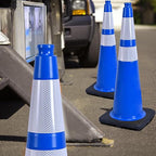 OrangeStar 36" Traffic Cones 4-Pack Blue Safety Cones with Reflective Collars, Heavy Duty Base for Construction, Parking Lot, Road Work, Flexible PVC, Indoor & Outdoor Use