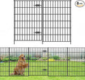 Metal Garden Fence with Gate 40in (H) x 18.7ft (L), 1 Gate + 7 Panels Dog Fence Border Fence Animal Barrier, No Dig Garden Fencing for Yard Flower Bed Lawn Patio Outdoor, PIN402808G Black