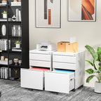 INTERGREAT 3 Drawer Filing Cabinet with Lock, White Mobile File Cabinet with Wheels, Rolling Small Metal Cabinets Under Desk for Home Office, Assembled