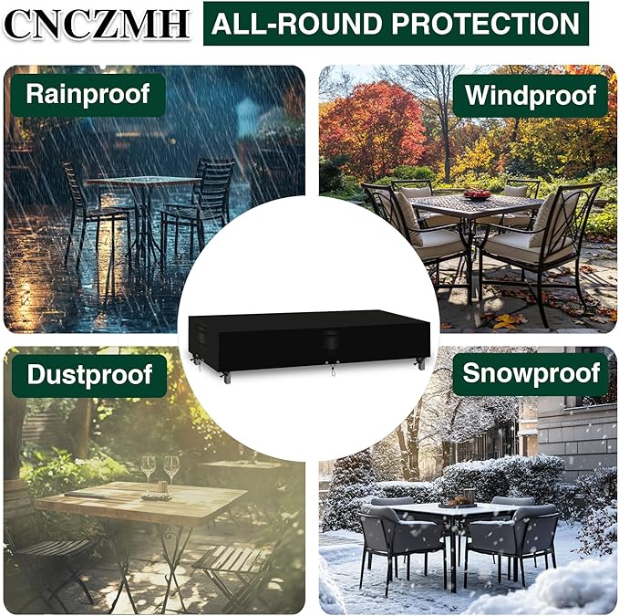 Heavy Duty Patio Furniture Covers Waterproof, 600D Outdoor Furniture Cover Waterproof for Sectional Sofa Couch, Outdoor Dining Table and Chair Set Covers 140''L x 80''W x 32''H, Black