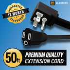 50 ft Heavy Duty Appliance Extension Cord, 14 AWG, 15A 125V 1875W, 3 Prong Flat Plug, ETL Listed, Short Power Extension Cable for Air Conditioner, Refrigerator, Microwave, Indoor Use, Black