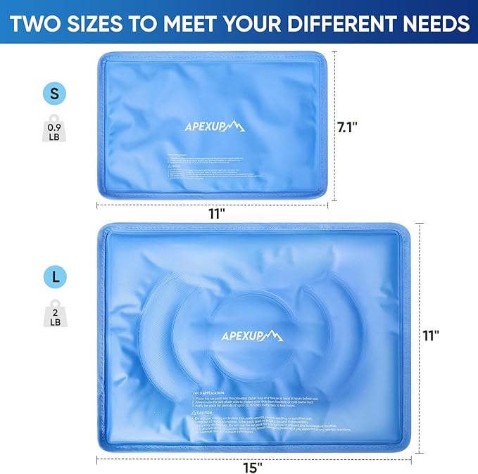 APEXUP Gel Ice Packs for Injuries Reusable, Flexible Double Sided Cold Packs for Injuries, Ice Pack for Knee, Shoulder, Back, Hip, Leg, Arm (Blue, L, 1PK)