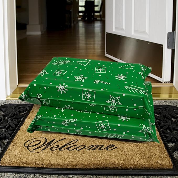 Poly Mailers 12x15.5 Inch 50 Pcs - Christmas printed Shipping Bags, 2.4mil Thickness, Waterproof and Tear Resistant Mailing Envelopes, Self-Sealing Packaging Bags for Small Business