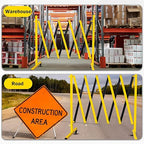 17FT Traffic Barricade with Casters, Metal Expandable Barricade, Folding Security Gate, Retractable Fence Outdoor Barricade Fence for Construction Area, Traffic Control