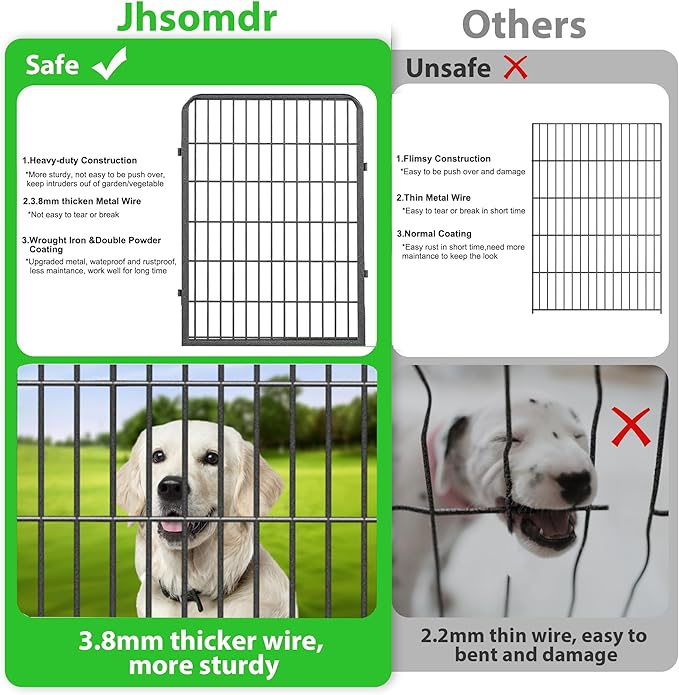 Decorative Garden Fence with Gate, 40 in(H) x 63 ft(L) Rustproof Metal Fence Panels No Dig Fence with Full Panel Gate, Dog Fence Outdoor for Yard, Animal Barrier Garden Fencing for Yard