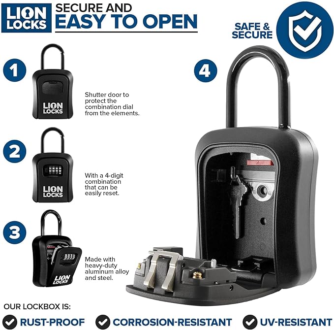 Lion Locks Lock Box for Keys, 6 Pack Black - Secure Key Safe Solution with Combination Lock for Homes, Real Estate, Businesses, Gyms, Schools