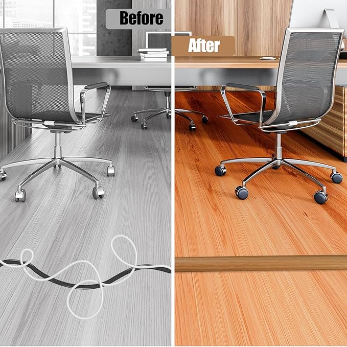 Floor Cord Cover Self Adhesive Cord Hider,20FT Cable Management, Extension Strip Protector for Wires, Prevent Cable Trips for Offices, Gyms, Exhibitions Cavity:0.51"(W) x 0.3"(H) Brown Wood