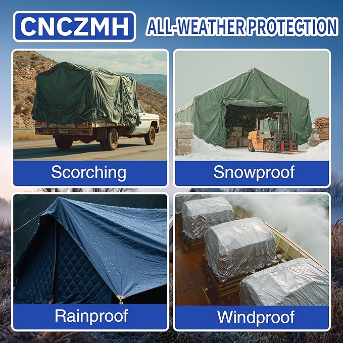 Tarp Waterproof 12x16 Feet, 8 Mil Thick Finished Size Silver/Blue Poly Tarpaulin Outdoor, Metal Grommets, Reinforced Edges, Multipurpose Tarps Protective Cover for Camping Boat Plant