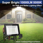 2-Pack 100W LED Flood Light Outdoor, 10000LM Bright Plug-in Flood Lights with Switch, IP66 Waterproof Exterior Security Lights, LED Work Light for Garage, Yard, Garden, Playground, Stadium, Arena