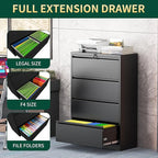 4 Drawer Lateral File Cabinet with Lock, Metal File Cabinets for Home Office, Steel Heavy-Duty Filing Storage Cabinet for Letters/Legal/A4 (Require Assembly, Black)