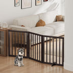 Freestanding Foldable Dog Gate - Indoor Pet Gate with Metal Support Feet, Room Divider 3 Panels (Brown)