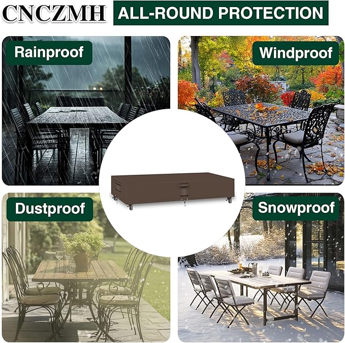 Heavy Duty Patio Furniture Covers Waterproof, 600D Outdoor Furniture Cover Waterproof for Sectional Sofa Couch, Outdoor Dining Table and Chair Set Covers 138''L x 86''W x 28''H, Brown