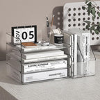 4-Tier Clear Acrylic Paper Tray Organizer for Desk with 2 Matching Bookends – Stackable Letter Tray Set, Stackable Paper Trays, Acrylic Desk Accessories/File Organizer, Office Organizer