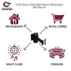 Crowd Control Warehouse - CCW Series WMB-125 Fixed Wall Mount Retractable Belt Barrier - 11 Foot, Black & Orange Diagonal Stripes Belt with Black Steel Case
