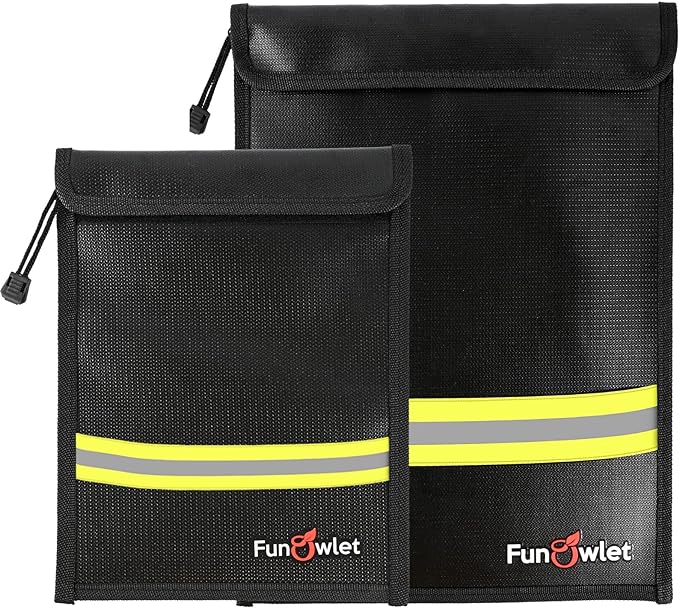 Fireproof Waterproof Money Document Bag - 2 Pack Safe Upgraded Zipper Bags, Fire & Water Resistant Storage Organizer Pouch for A4 A5 Documents Holder,File,Cash,Jewelry,Passport,Tablet,Laptop (Black)