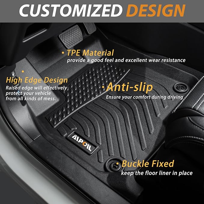 AIPOIL® Floor Mats & Cargo Liner Set for 2013-2018 Hyundai Santa FE Sport All Weather Protection TPE Anti-Slip Automotive Full Set Custom Car Mats Accessories - Black